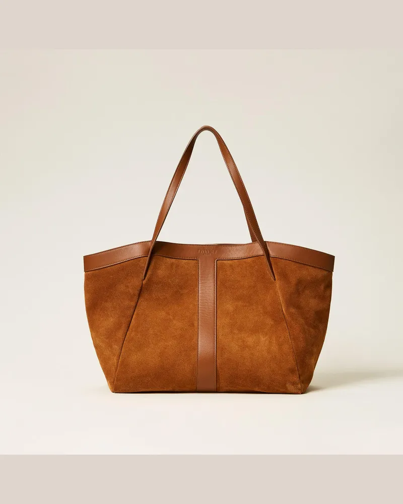Twin-Set Taschen - Shopper aus Veloursleder, "Bubinga Wood"-Braun, Einheitsgröße Bubinga