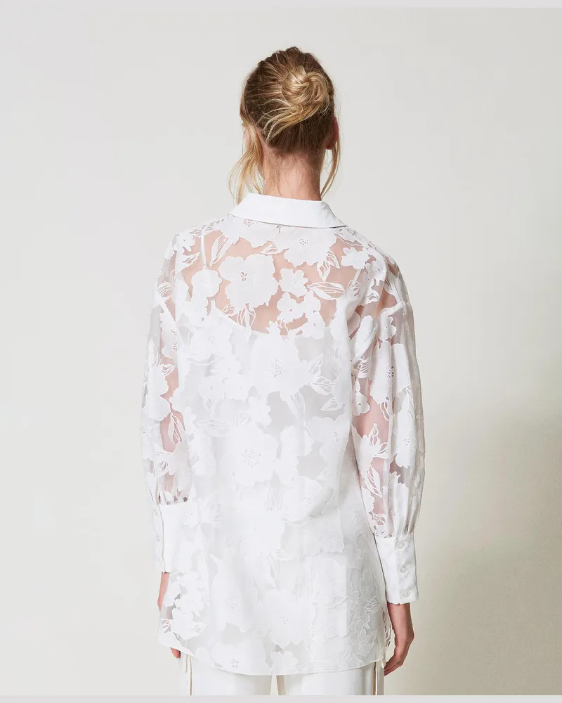 Actitude by Twinset Hemden - Hemd aus Fil-Coupé-Organza, "Papers"-Weiß, Mit Blumen, Größe Papers-weiß