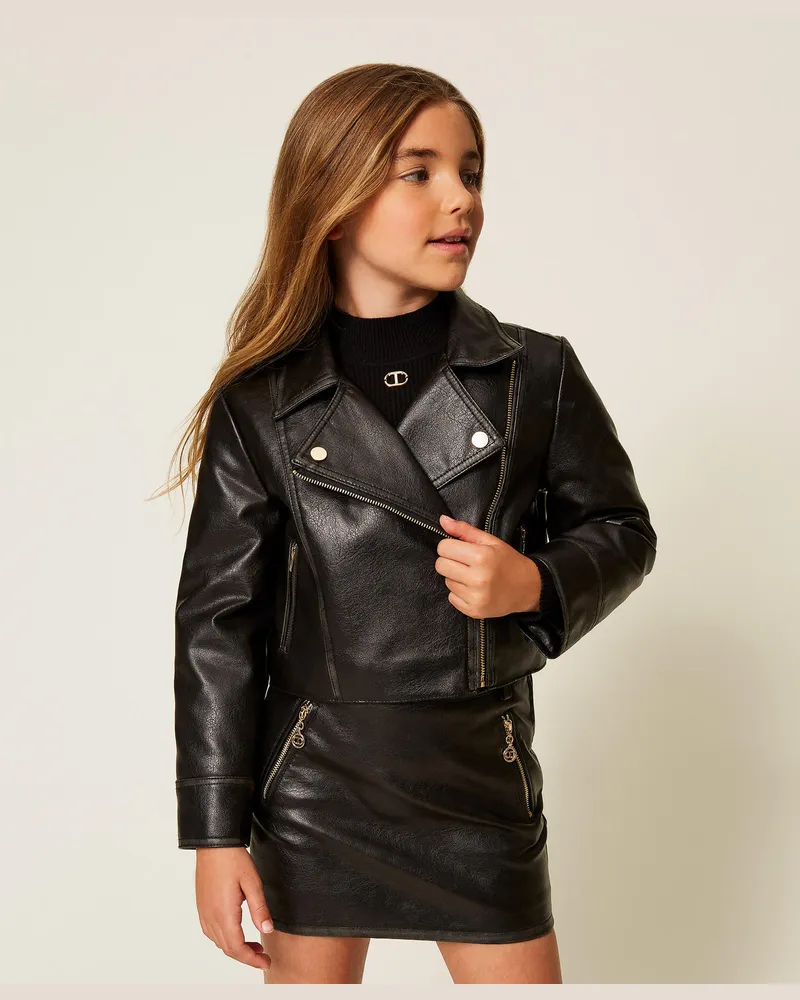 Twin-Set Jacken und Outerwear - Bikerjacke aus Lederimitat, Schwarz, Lederoptik, Größe Schwarz