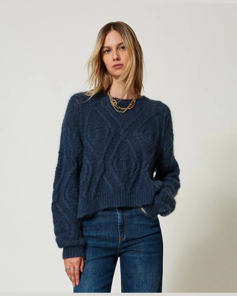 Twin-Set Pullover aus Mohairmischung, Klassisches Blau, Größe: XS/S 