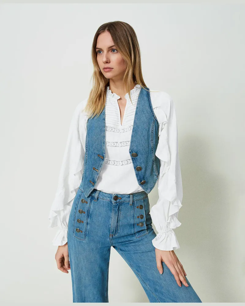 Twin-Set Tops - Figurbetonte Jeansweste, Mittleres "Denimblau", Größe: 48 
