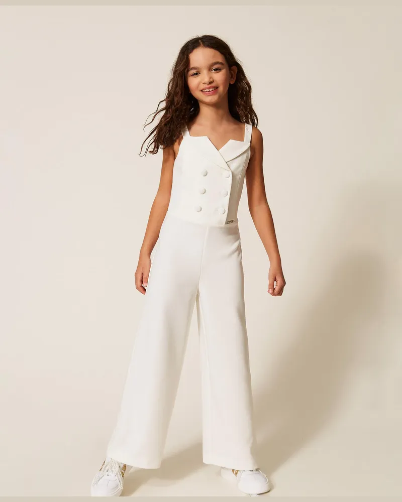 Twin-Set Kleider - Zweireihiger Jumpsuit aus Crêpe, Mattweiß, Größe Mattweiß