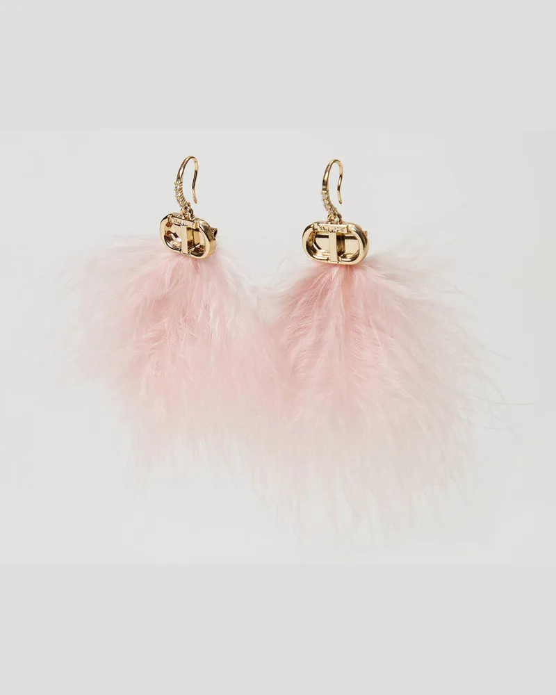 Twin-Set Accessoires - Ohrringe mit Federn und Oval T, Korallenperle, Einheitsgröße Korallenperle