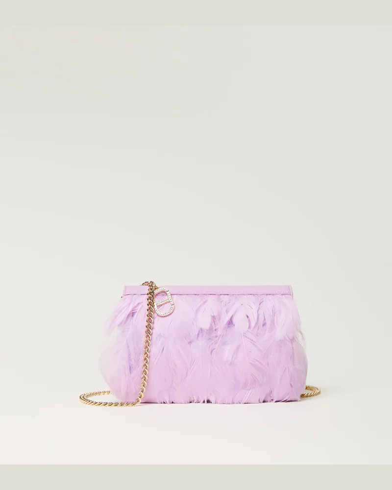 Twin-Set Taschen - Clutch mit Federn und strassbesetztem Oval T, Lavendellila, Einheitsgröße 