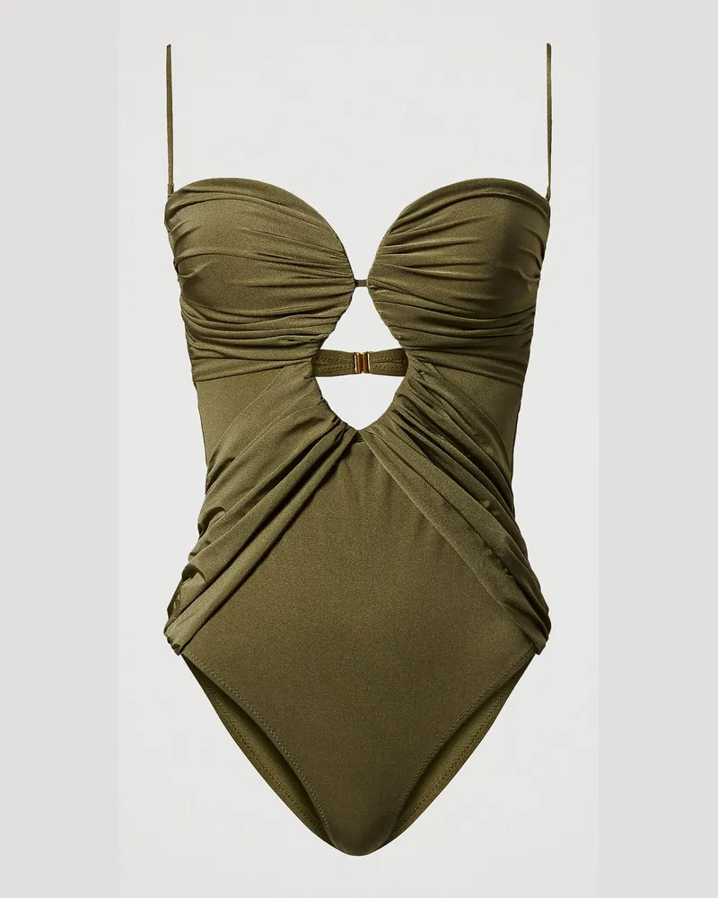 Twin-Set Bademode - Badeanzug mit Raffungen und Cut-out, Olive Leaf, Größe Olive