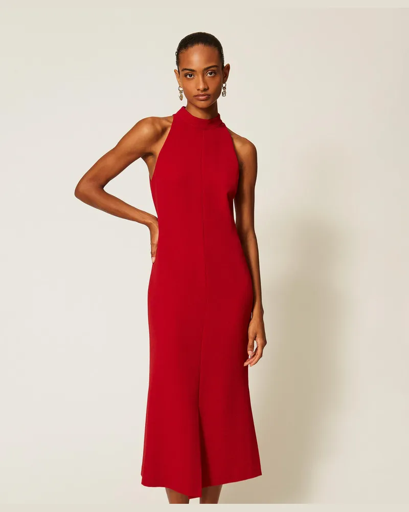 Twin-Set Langes Neckholder-Kleid aus Crêpe Bloody