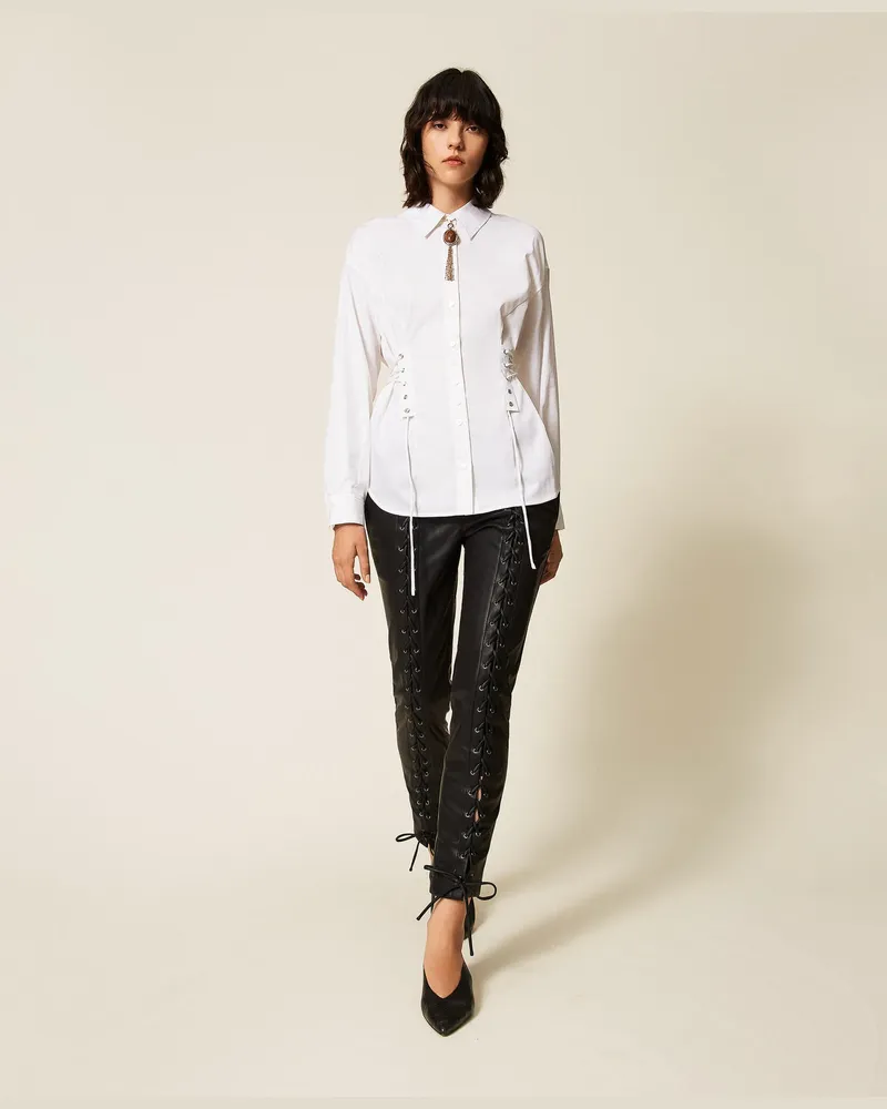 Actitude by Twinset Myfo Hose in Leder-Optik mit Bändern Schwarz
