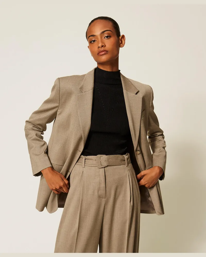Twin-Set Blazer aus mattem Satin Kitt