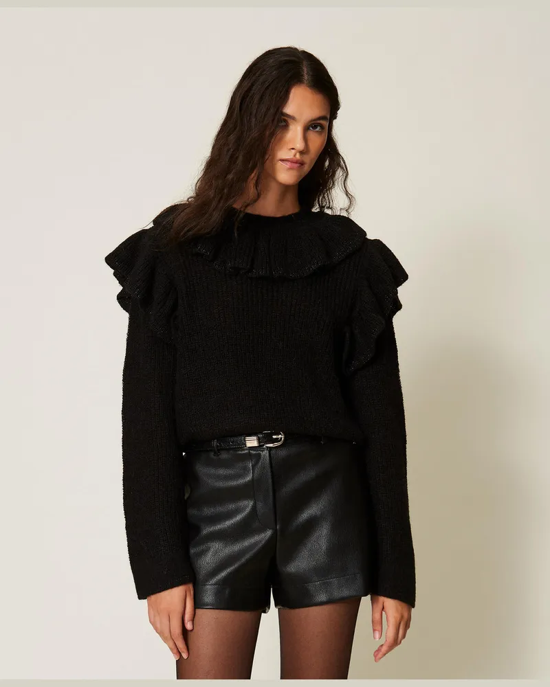Twin-Set Pullover aus Lurexgarn mit Volants Schwarz