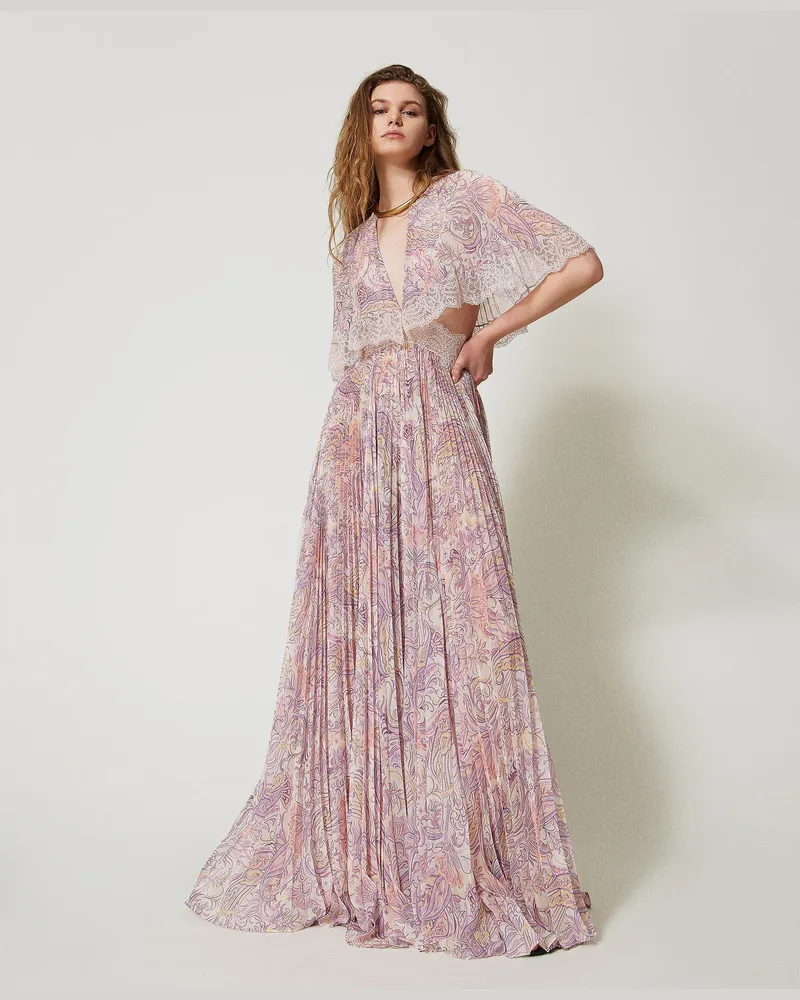 Twin-Set Kleider - Maxikleid „Pantelleria" mit Plisseeprint, Paisleymuster-Print Small Lilac, Größe Paisleymuster-print