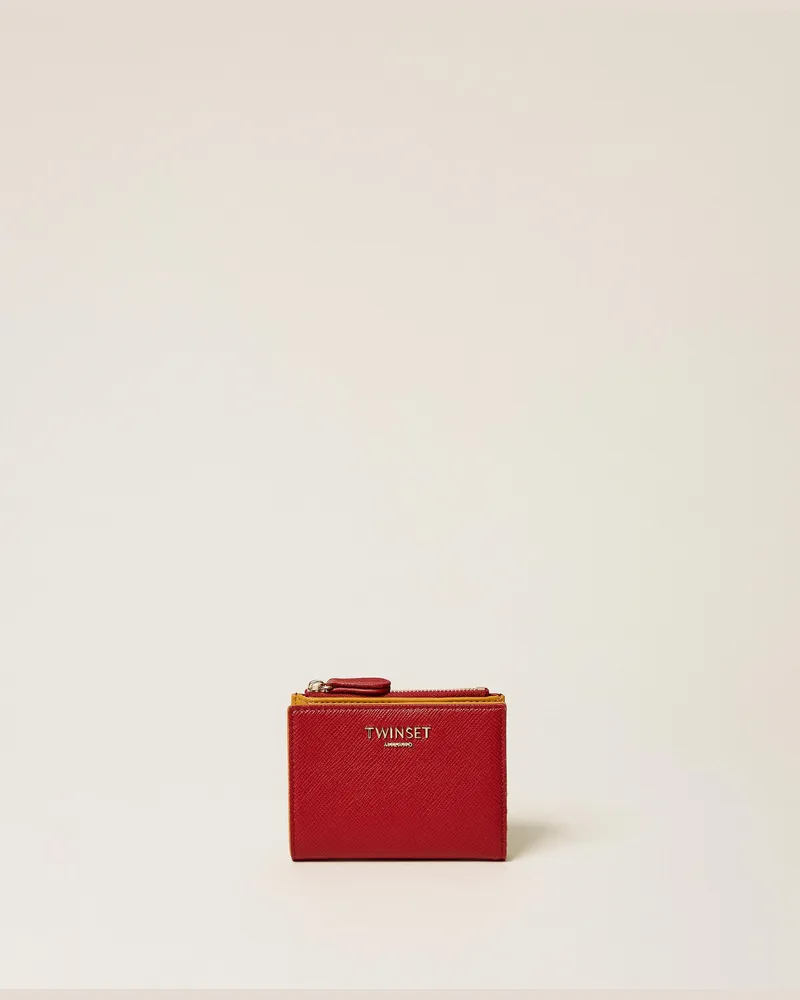 Twin-Set Kleine Geldbörse mit Logo-Schriftzug, Damen, Zweifarbig Pompejanisch-Rot / Mustard Zweifarbig