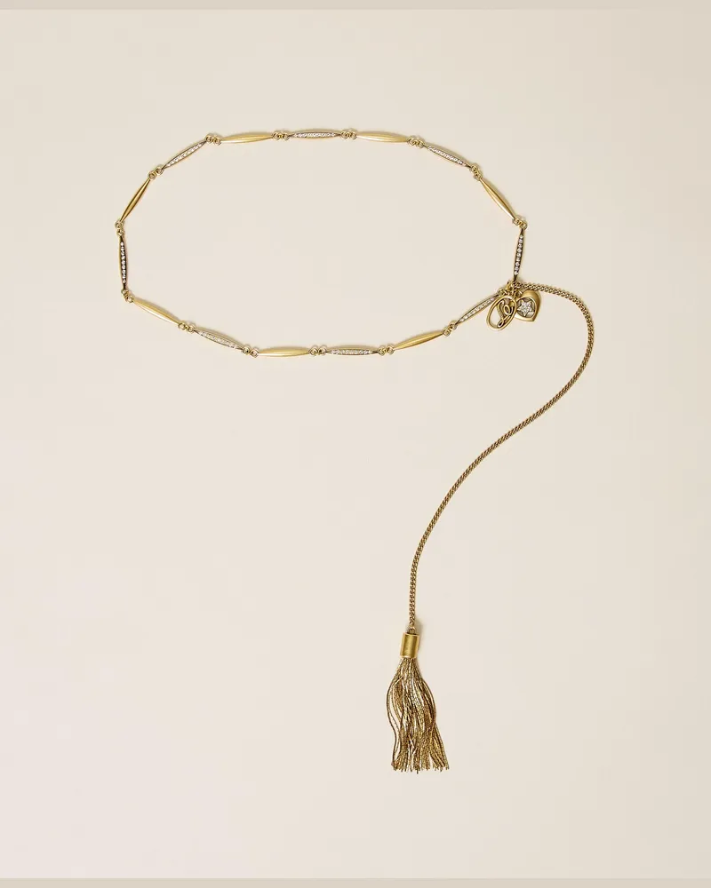 Twin-Set Schmuckgürtel mit Quasten-Anhänger, Damen, Natural Old Gold Natural