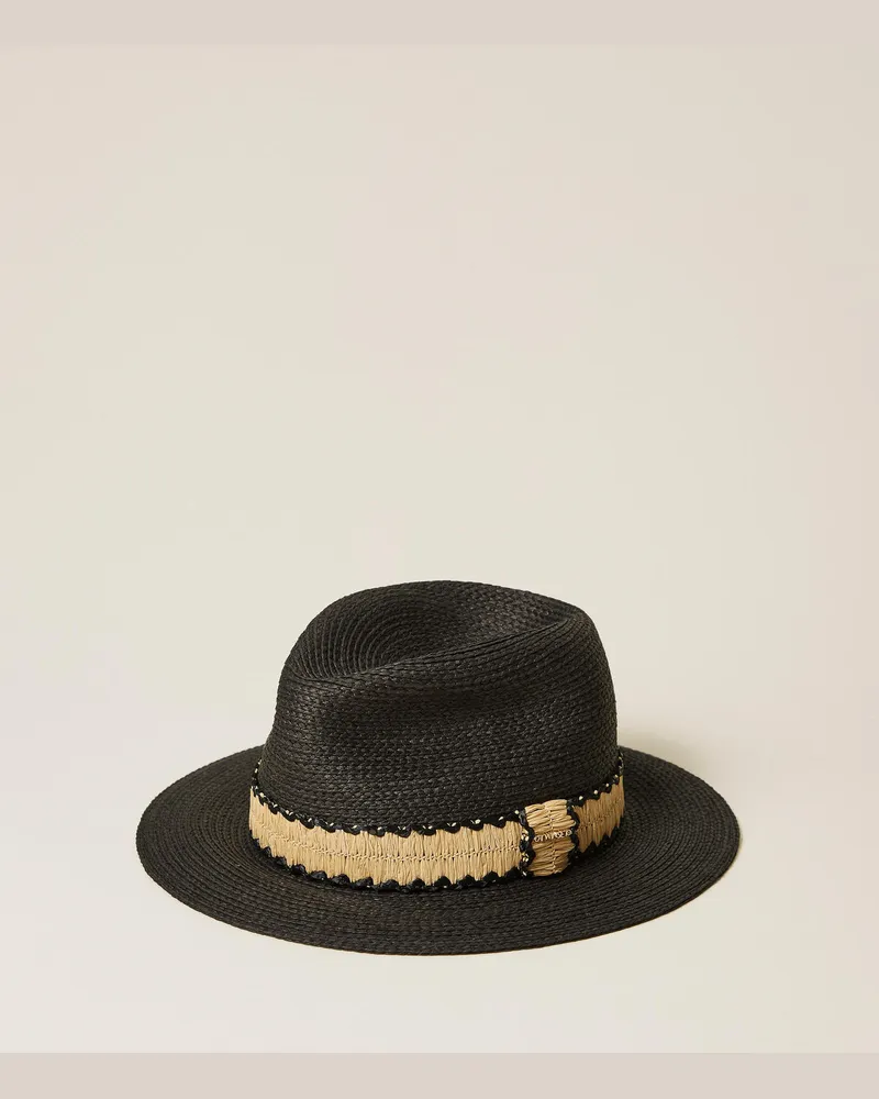 Twin-Set Accessoires - Hut in Strohoptik, Schwarz, Einheitsgröße Schwarz