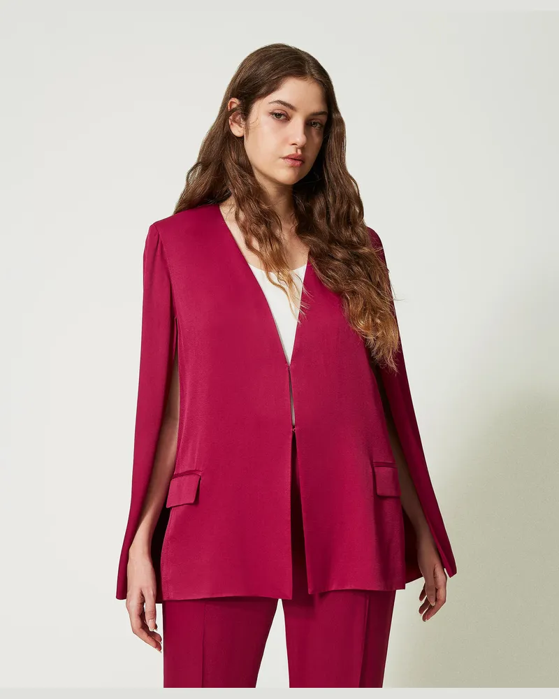 Twin-Set Jacken und Outerwear - Cape-Blazer aus Satin, „Raspberry Radiance"-Violett, Größe „raspberry