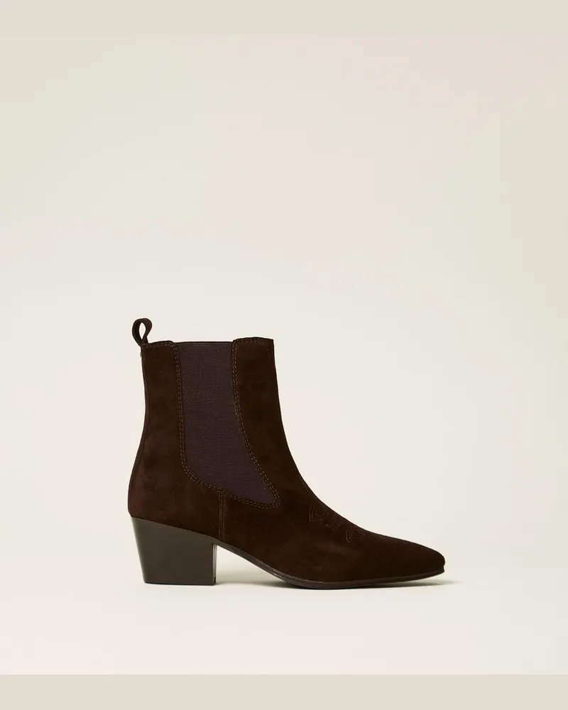 Twin-Set Stiefelette aus Veloursleder Kaffee