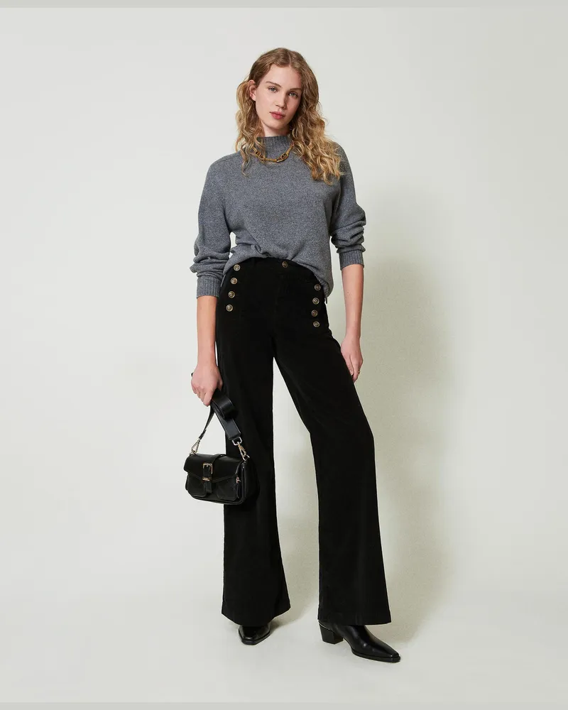 Twin-Set Hosen - Samthose mit Knöpfen, Schwarz, Größe Schwarz
