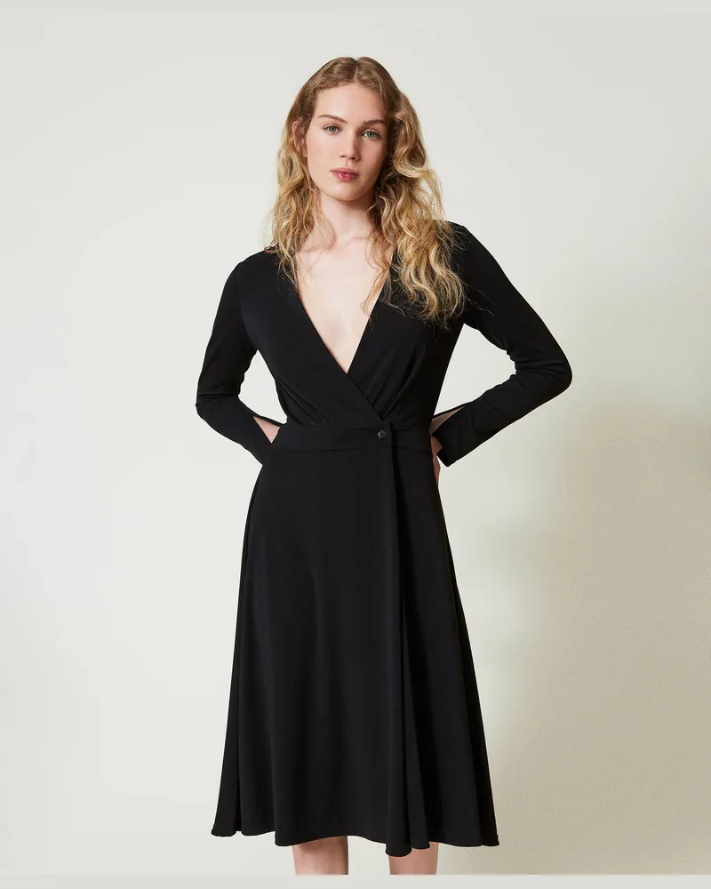 Twin-Set Kleider - Midikleid aus Kreppjersey, Schwarz, Größe Schwarz