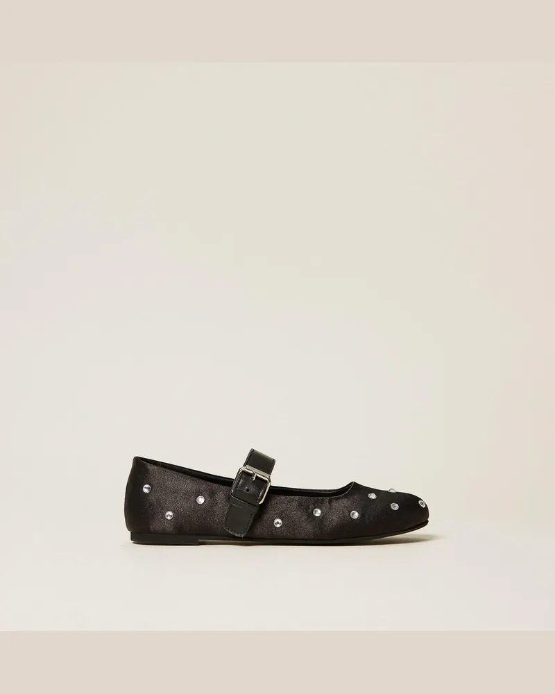 Twin-Set Schuhe - Mary Jane-Ballerinas aus Satin mit Strass, Schwarz, Größe Schwarz