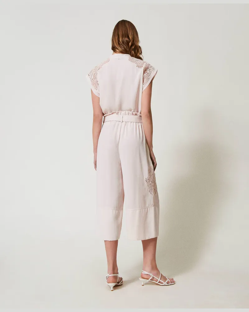 Actitude by Twinset Hosen - Cropped-Hose aus Twill mit Stickerei, Tender Pink Rosa, Größe Tender