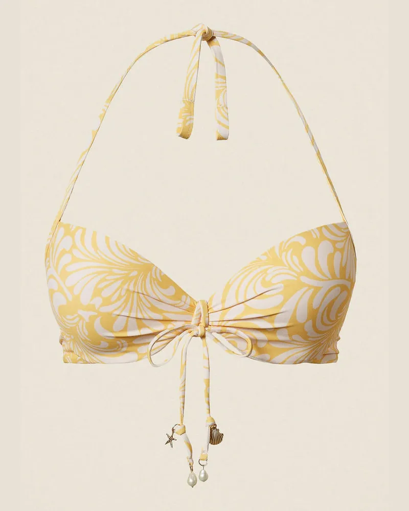 Twin-Set Bademode - Push-up-Bikinitop mit botanischem Printmotiv, Print Botanical-Gelb „Corn Cream"/Vanilleweiß, Größe Print