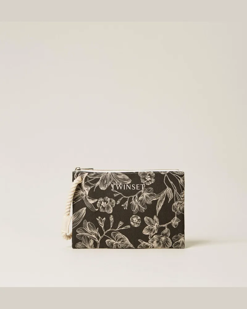 Twin-Set Accessoires - Pochette aus Canvas, Print Toile De Jouy Schwarz/Vanilleweiß, Baumwolle, Einheitsgröße Print