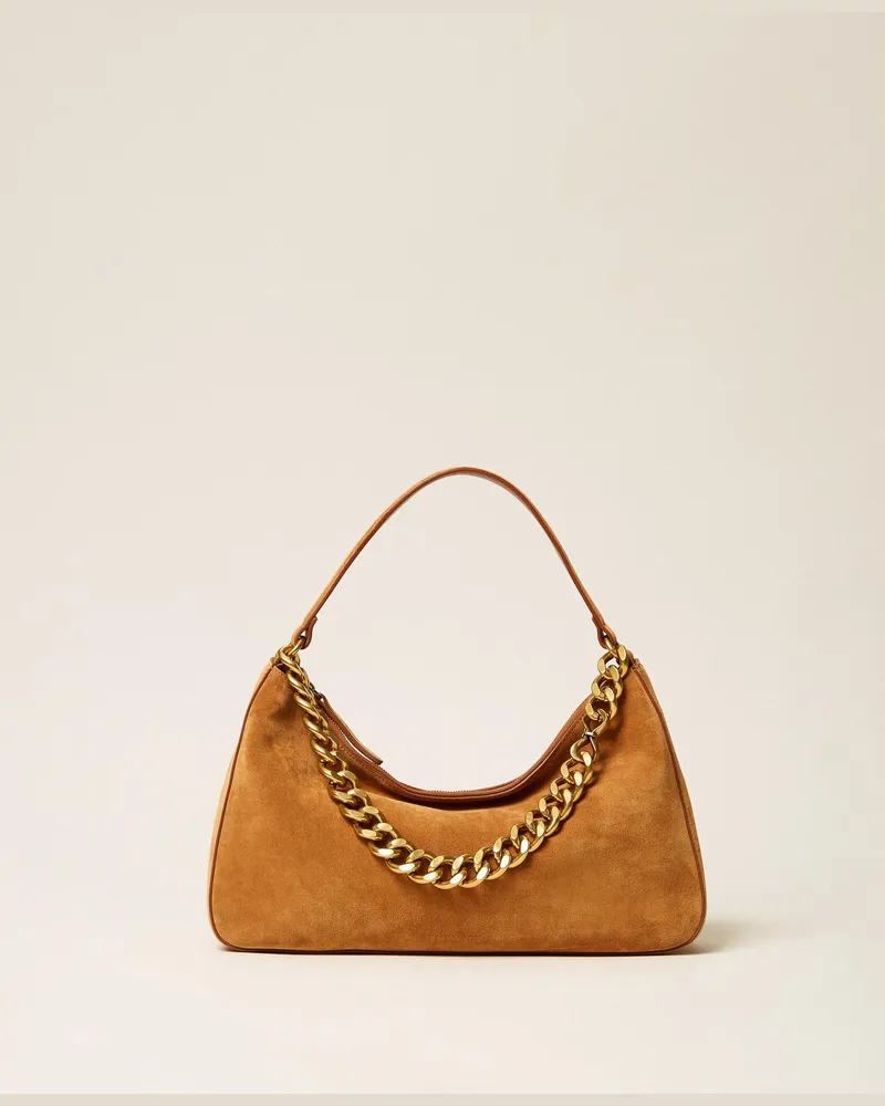 Twin-Set Mittelgroße Tasche Liliane aus Veloursleder, Damen, "Bubinga Wood"-Braun Bubinga