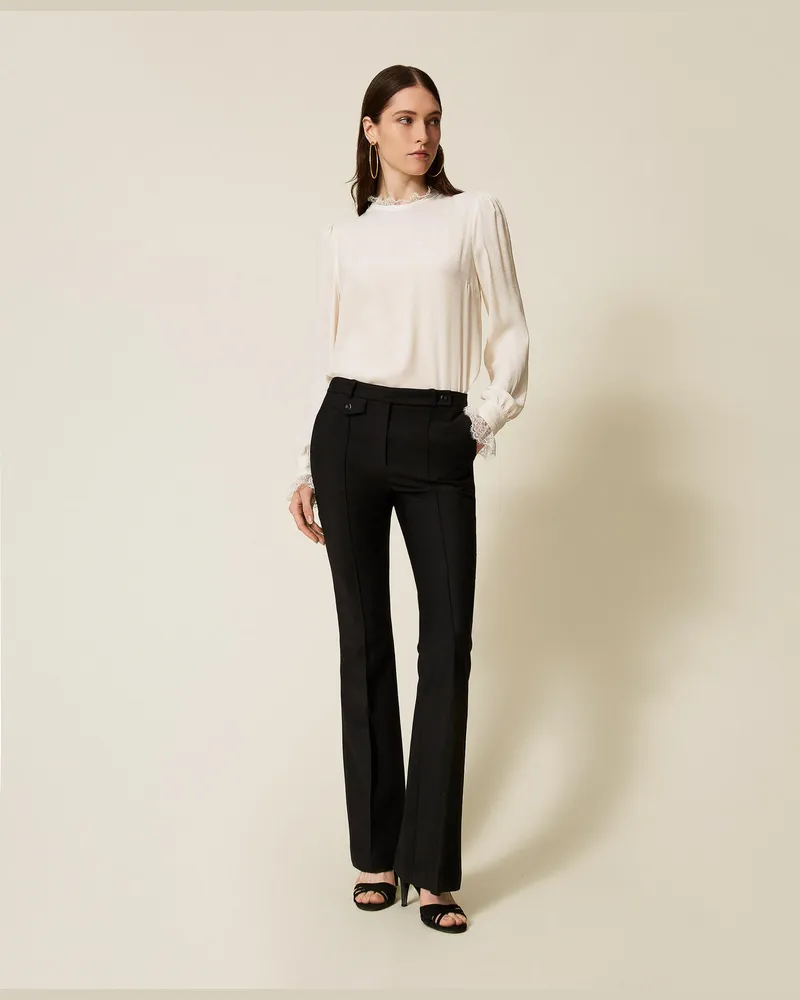 Twin-Set Blusen - Bluse aus Crêpe de Chine aus Seidenmischung, Weiß Schnee, Größe Weiß