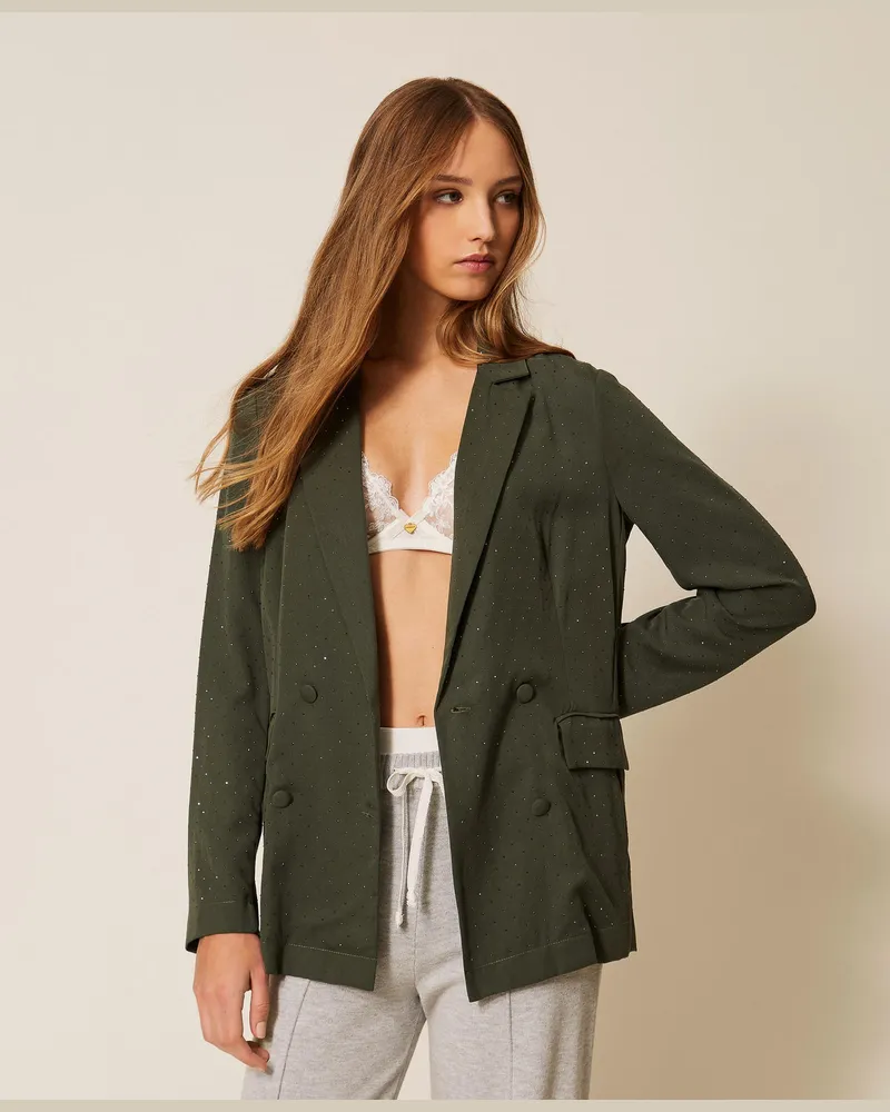 Twin-Set Jacken und Outerwear - Blazer aus Twill mit Nieten, „Thyme"-Grün, Größe „thyme“-grün
