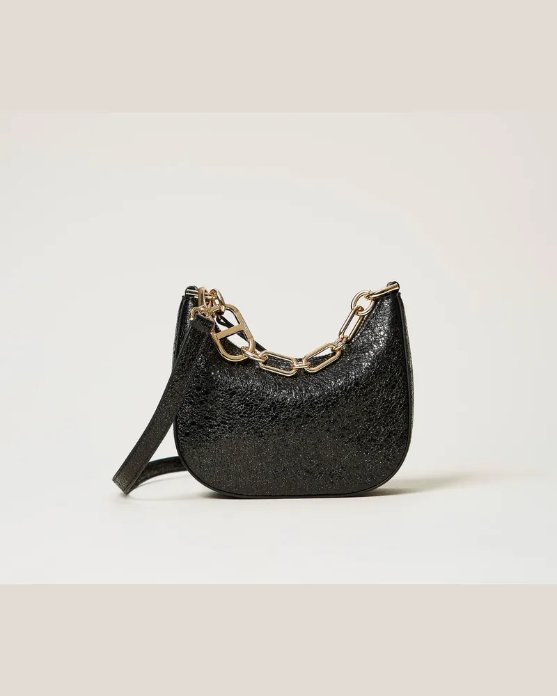 Twin-Set Taschen - Tasche „Mini-Croissant" aus Metallic-Leder, Schwarz, Einheitsgröße 