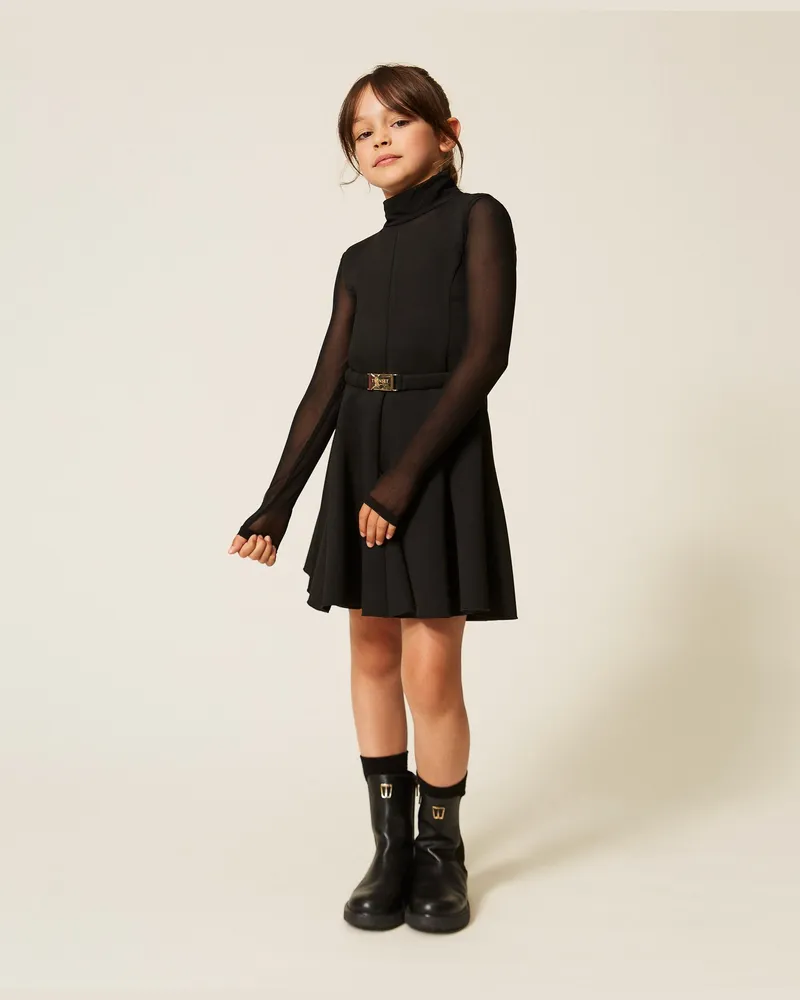 Twin-Set Kurzes Scubakleid, Damen, Schwarz Schwarz