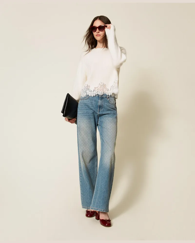 Twin-Set 5-Pocket-Jeans mit Strass, Denim hell, Größe: 30 