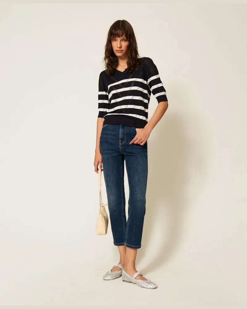 Twin-Set Pullover aus Baumwolle und Kaschmir im Streifendessin Streifen