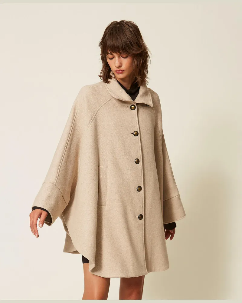 Twin-Set Cape aus Wolltuch mit Knöpfen Sand
