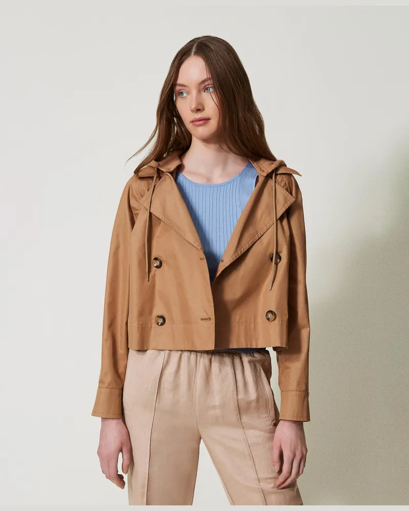 Twin-Set Jacken und Outerwear - Zweireihige Cabanjacke aus Twill, Brown Box, Baumwolle, Größe Brown