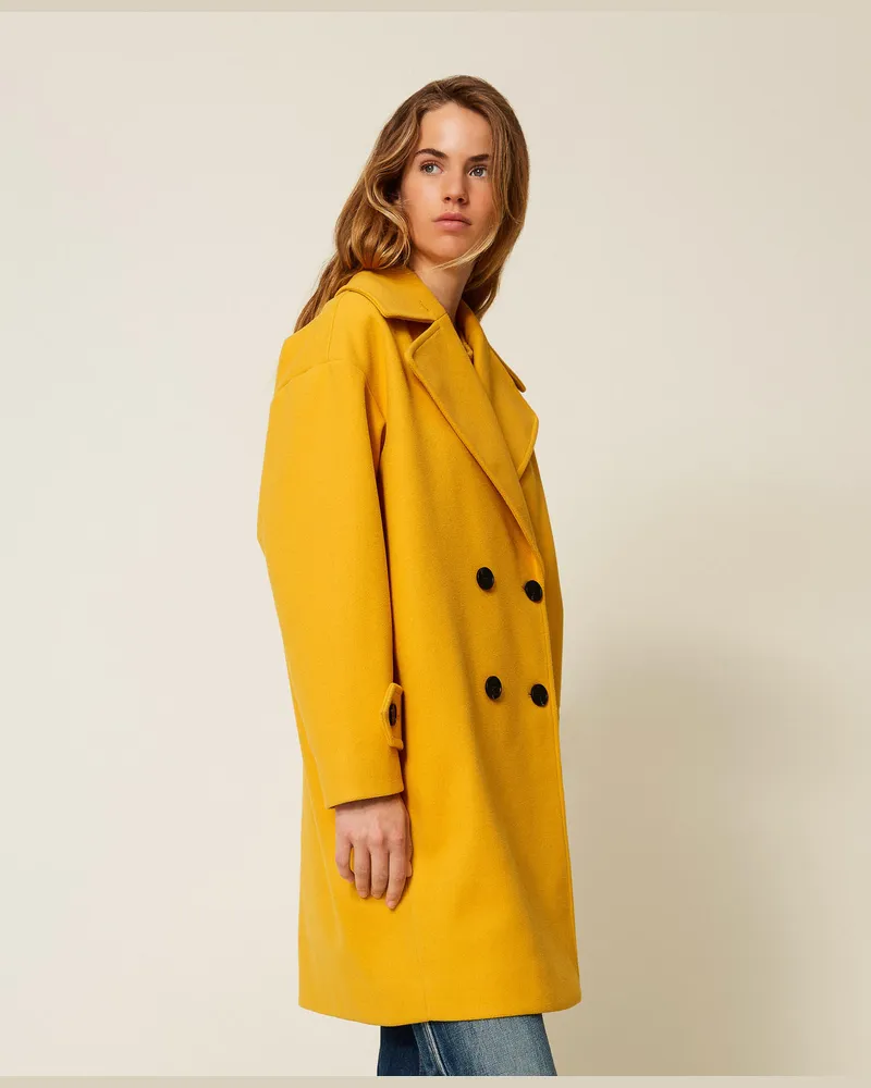 Actitude by Twinset Jacken und Outerwear - Zweireihiger Mantel aus Tuch, Mango fruit, Größe Mango