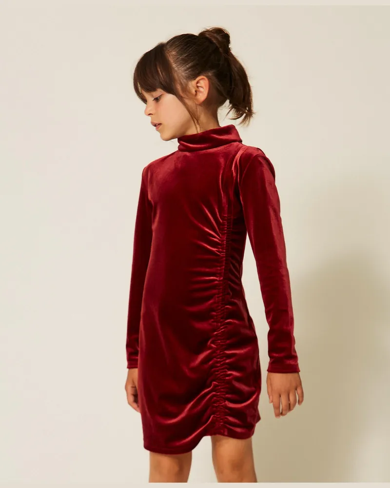 Twin-Set Kurzes Chenillekleid mit Raffungen, Damen, Red Ruby Red