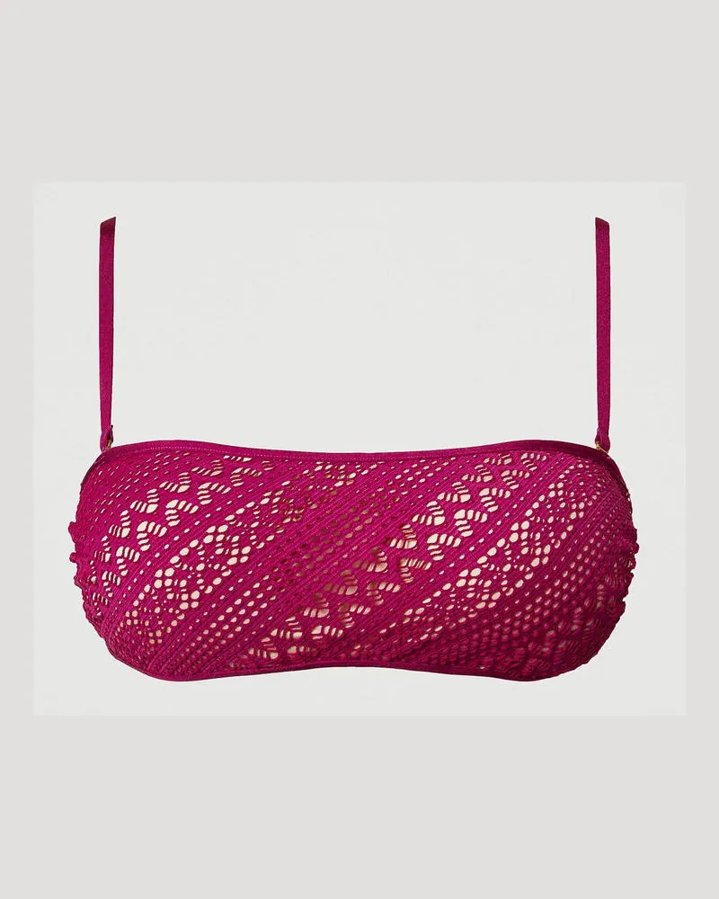 Twin-Set Bademode - Bandeau-Bikinitop in Spitzenoptik, Magentaviolett, Größe: 5-B 