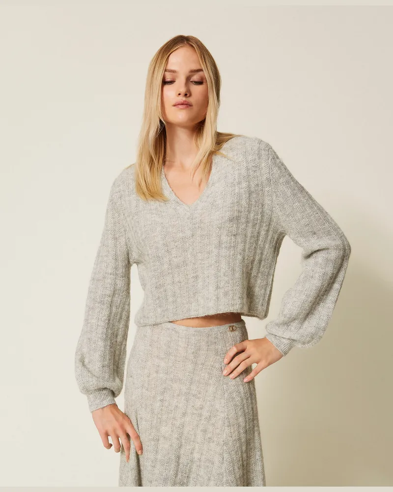Twin-Set Pullover aus Mohair-Lurex-Mischung, Hellgrau-Mélange, Größe Hellgrau-mélange