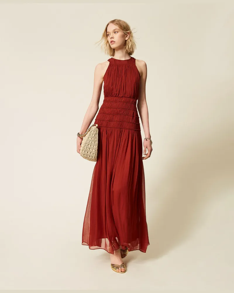 Twin-Set Ärmelloses langes Kleid aus Krepon Henna