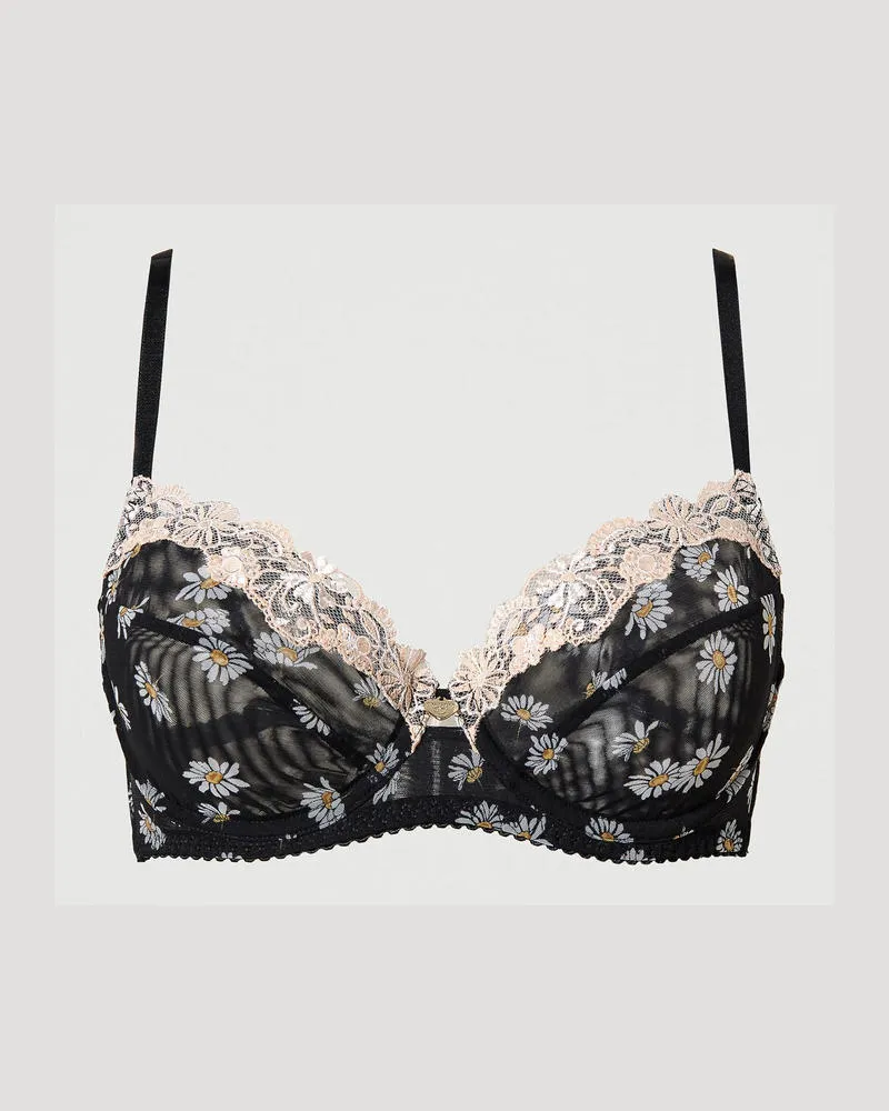 Twin-Set Unterwäsche - Bügel-BH mit Margeritenprint, Margeritenprint Schwarz, Tüll, Größe: 1-D 
