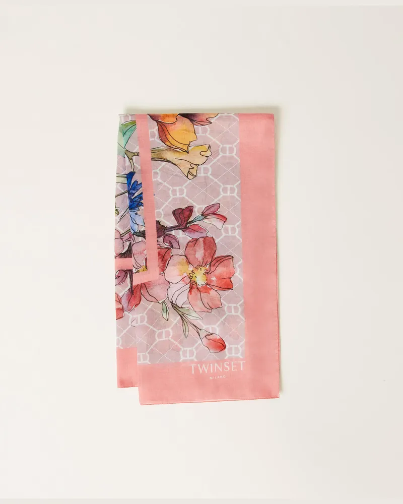 Twin-Set Accessoires - Tuch mit Printmotiv aus Logos und Blumen, "Flowers Peach"-Print, Mit Blumen, Einheitsgröße Flowers