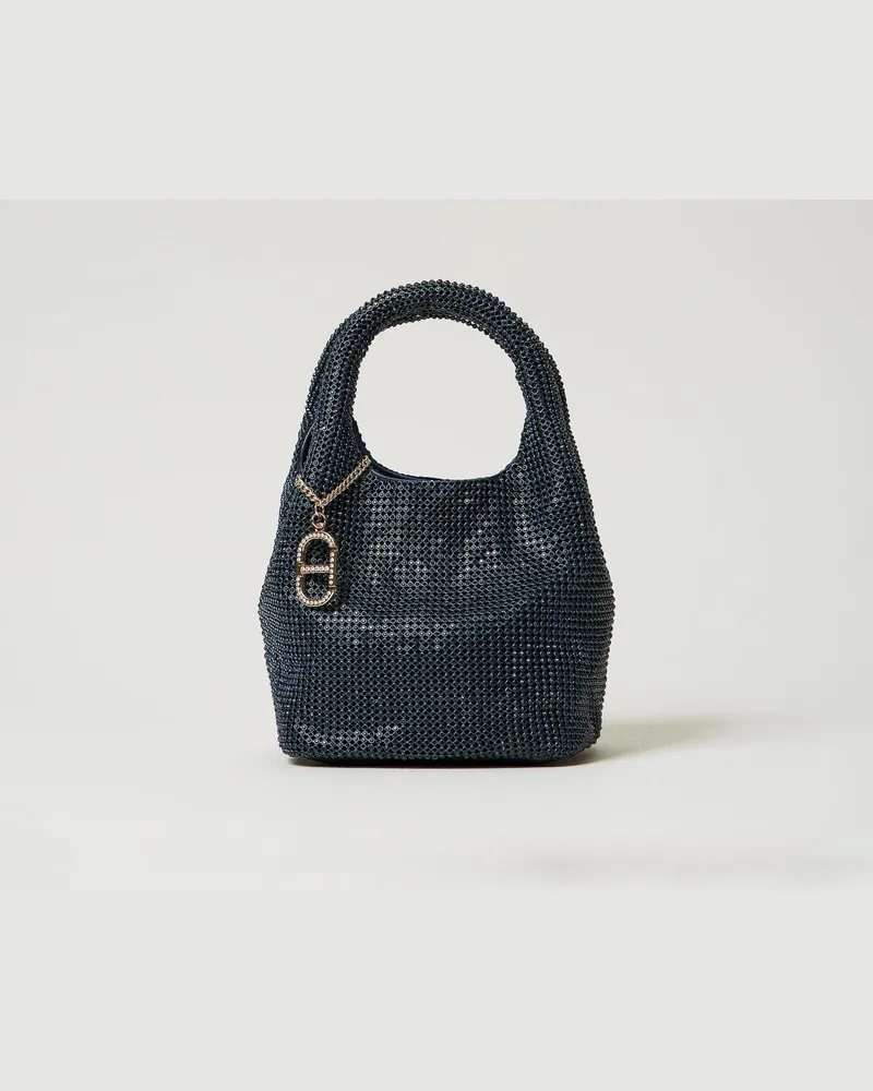 Twin-Set Taschen - „Rendez-Vous"-Bag aus Strass mit „Oval T"-Charm, Indigo, Einheitsgröße 