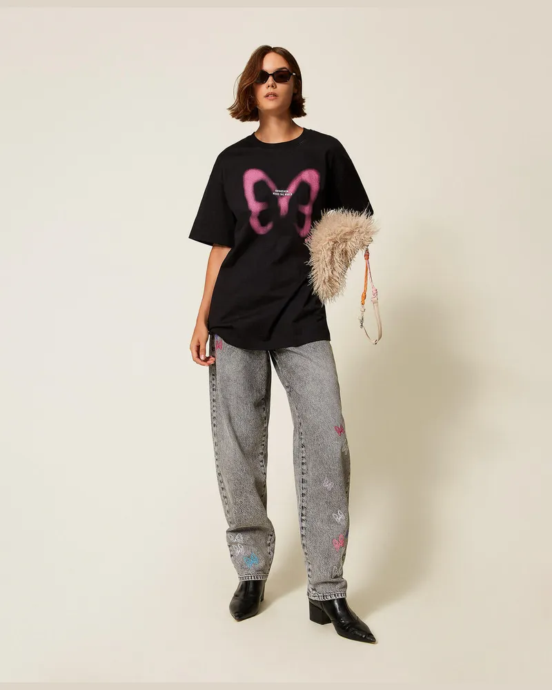Actitude by Twinset Barrel-Jeans MYFO mit Stickereien, Denim Délavé-Grau, Größe Denim