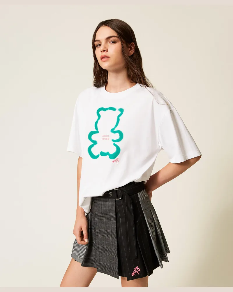 Actitude by Twinset T-Shirts - Oversized-T-Shirt MYFO mit Print, Papers / Green Garden Bear, Baumwolle, Größe Papers