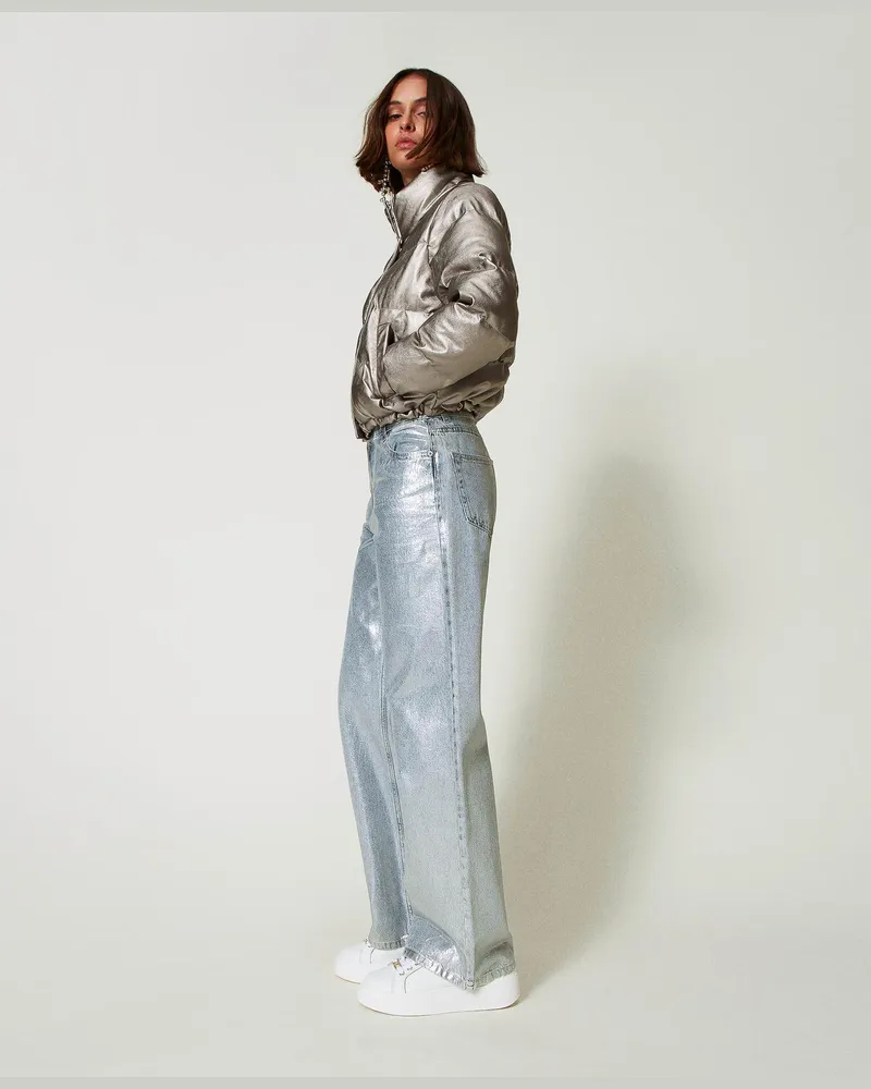 Actitude by Twinset Wide-Leg-Jeans mit silberfarbener Beschichtung, Beschichteter Denim, Größe: 33 
