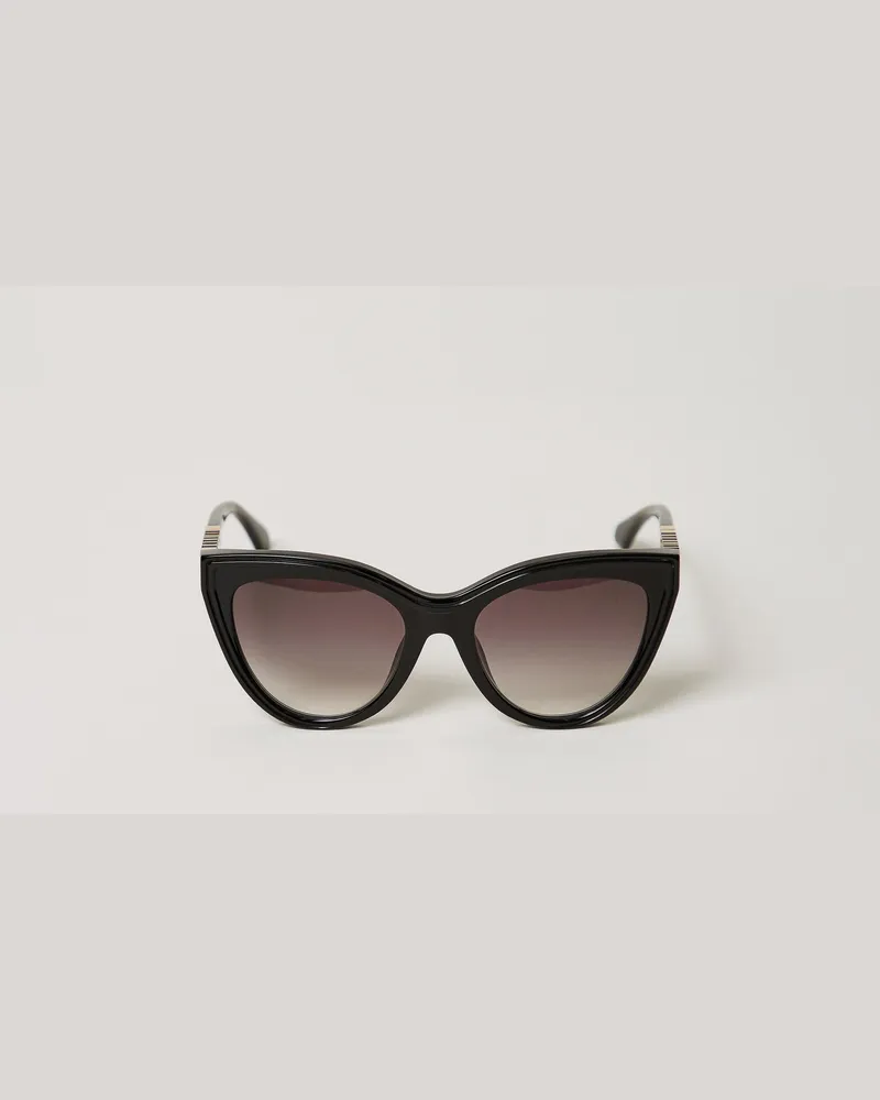 Twin-Set Sonnenbrille in Schmetterlingsform, Damen, Shiny Black Shiny