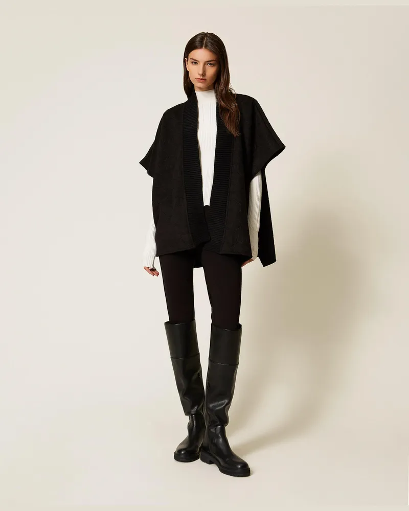 Twin-Set Jacken und Outerwear - Poncho aus Tuch mit „Oval T", Schwarz, Einheitsgröße Schwarz