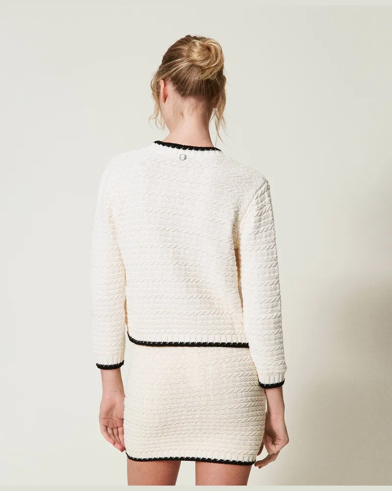 Actitude by Twinset Jacken und Outerwear - Jacke aus Jacquard-Strick, Zweifarbig Sugar / Schwarz, Größe Zweifarbig