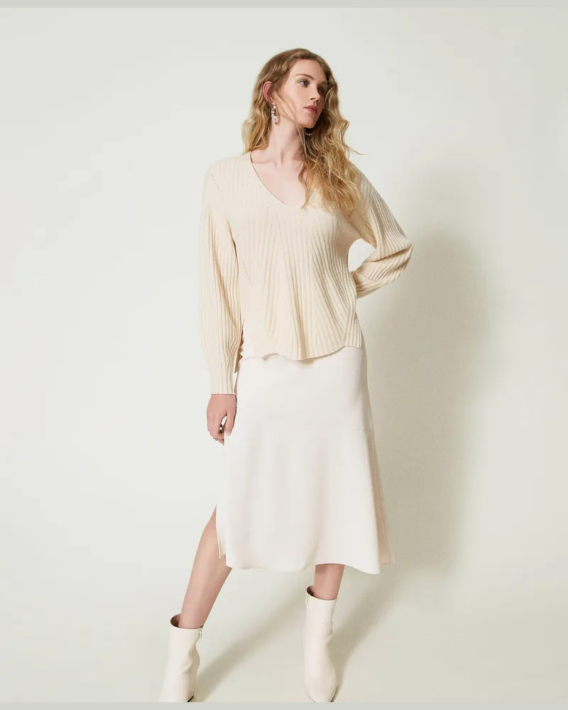 Twin-Set Röcke - Midirock mit „Oval T"-Kettchen, „Old White", Größe: 50 