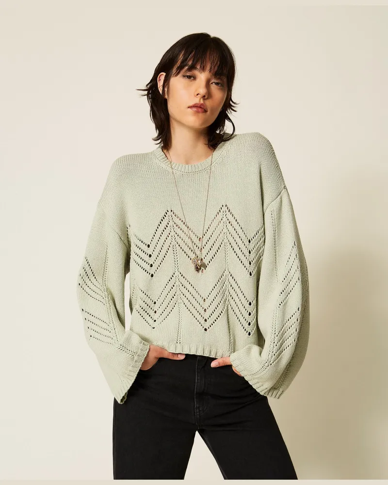 Twin-Set Pullover aus Wollmischung im Chevron-Dessin, Damen, Sage Sage
